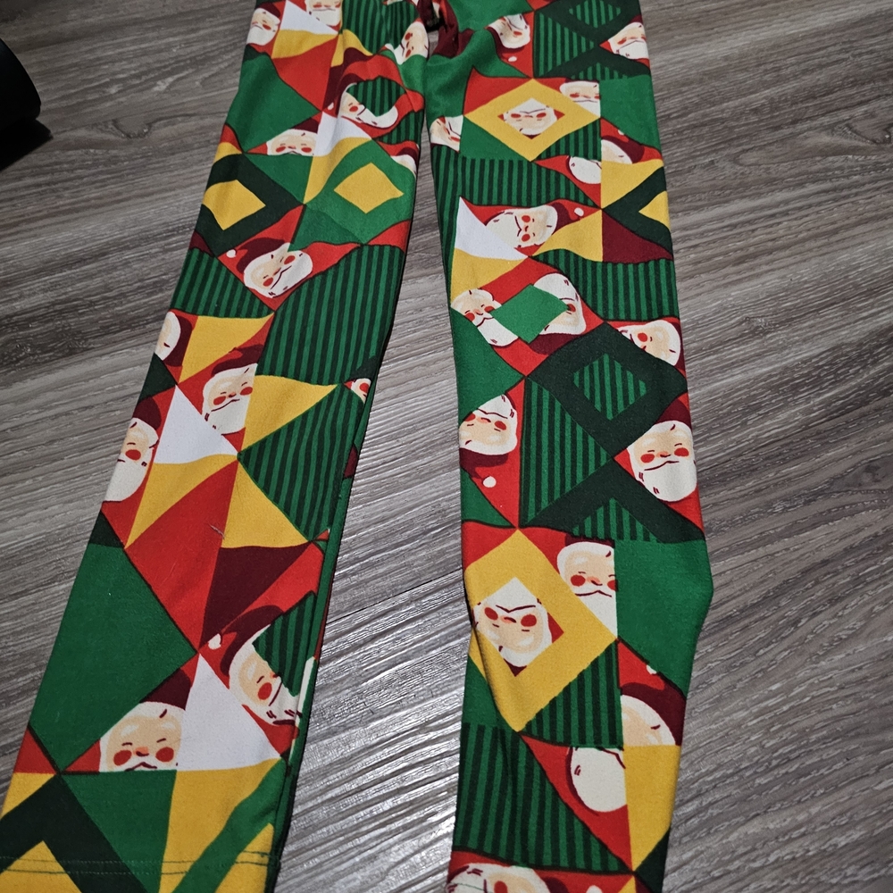 Kids Leggings Santa - Green, Red, Yellow Pattern